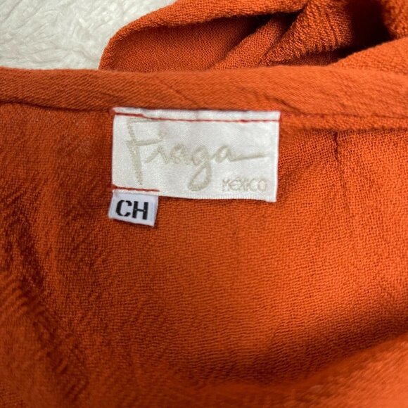Vintage Fiaga Mexico Scoop Neck Breezy Asymmetric Tunic Top Orange Short Sleeve - Picture 3 of 7
